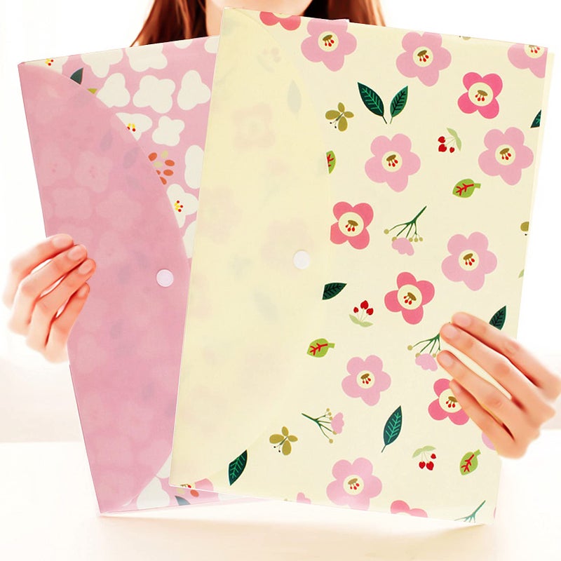 Tongcloud 10 pcs Style Floral Printed A4 Paper Document File Folder Poly Envelopes Document Organizer Booklet File Paper Folders with Snap Button 4 Color (4 Color, A4) - Image 4